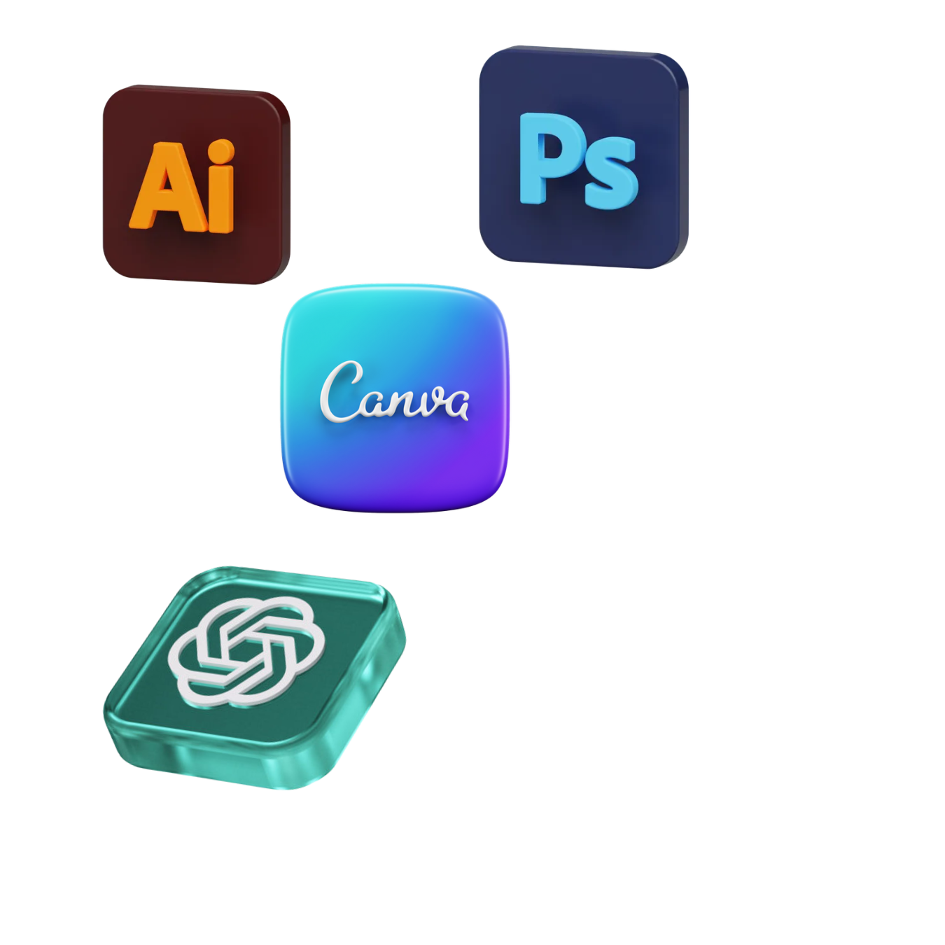 Icons of Digital Marketing tools Ai, Ps, Canva, Chatgpt